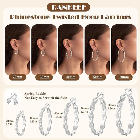 RANKEEF Large Twisted Hoop Earrings for Women with Shiny Cubic Zirconia Hypoallergenic 925 Sterling Silver Post Forever Love Hoops Trendy 3D Laser-Cut Sturdy Lightweight Big Twisted Gold Hoops in Saudi Arabia