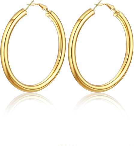 U7 Chunky Hoop Earrings for Women, Stainless Steel Hoops Earring, Classic Polished Thick Ear Jewelry, Black/Silver/Gold Hoop Earrings, 20/30/40/60/80mm in Saudi Arabia