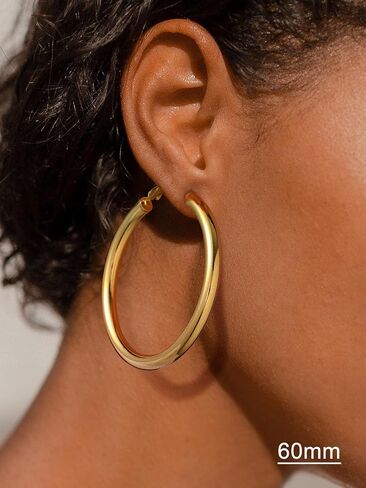 U7 Chunky Hoop Earrings for Women, Stainless Steel Hoops Earring, Classic Polished Thick Ear Jewelry, Black/Silver/Gold Hoop Earrings, 20/30/40/60/80mm in Saudi Arabia