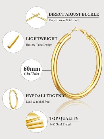 U7 Chunky Hoop Earrings for Women, Stainless Steel Hoops Earring, Classic Polished Thick Ear Jewelry, Black/Silver/Gold Hoop Earrings, 20/30/40/60/80mm in Saudi Arabia