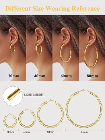 U7 Chunky Hoop Earrings for Women, Stainless Steel Hoops Earring, Classic Polished Thick Ear Jewelry, Black/Silver/Gold Hoop Earrings, 20/30/40/60/80mm in Saudi Arabia