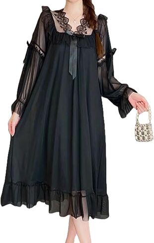 Women's Long Sleeve Victorian Nightgowns Sweet Bow Lace Trim Soft Sleepwear ruffle Princess Nightdress Loungewear in Saudi Arabia