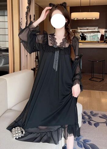 Women's Long Sleeve Victorian Nightgowns Sweet Bow Lace Trim Soft Sleepwear ruffle Princess Nightdress Loungewear in Saudi Arabia