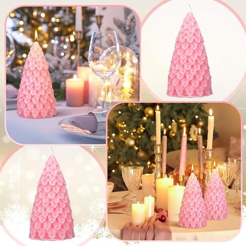 MTLEE 2 Pcs Christmas Tree Shaped Candles Large Christmas Candles Decor White Green Xmas Wax Scented Candles 2.5x5.5in Snow Tree Shaped Candle for Christmas Holiday Table Decoration in Saudi Arabia