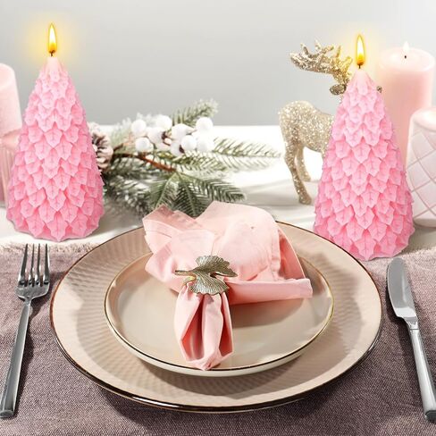 MTLEE 2 Pcs Christmas Tree Shaped Candles Large Christmas Candles Decor White Green Xmas Wax Scented Candles 2.5x5.5in Snow Tree Shaped Candle for Christmas Holiday Table Decoration in Saudi Arabia