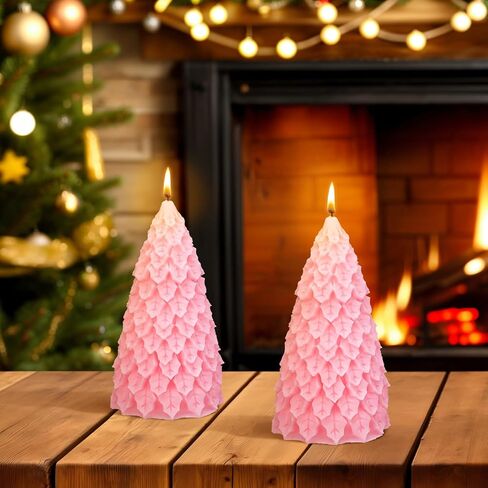 MTLEE 2 Pcs Christmas Tree Shaped Candles Large Christmas Candles Decor White Green Xmas Wax Scented Candles 2.5x5.5in Snow Tree Shaped Candle for Christmas Holiday Table Decoration in Saudi Arabia
