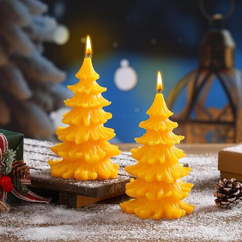 MTLEE 2 Pcs Christmas Tree Shaped Candles Large Christmas Candles Decor White Green Xmas Wax Scented Candles 2.5x5.5in Snow Tree Shaped Candle for Christmas Holiday Table Decoration in Saudi Arabia