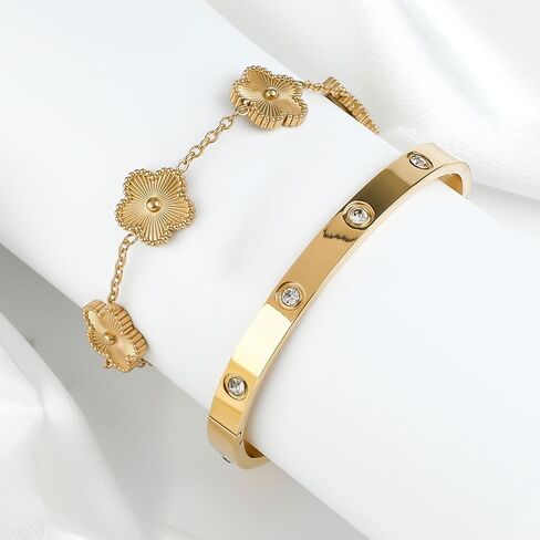 18K Gold Plated Clover Bracelet, Lucky Clover Bracelet Bangle Set For Women in Kuwait