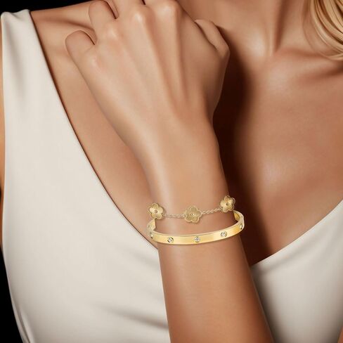 18K Gold Plated Clover Bracelet, Lucky Clover Bracelet Bangle Set For Women in Kuwait