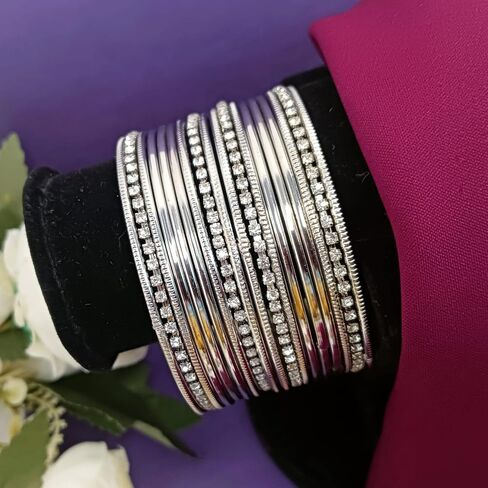 Efulgenz Boho خمر العتيقة القبلية الهندية تشيكوسلوفاكيا كريستال مؤكسد الفضة لهجة أساور الإسورة مجموعة مجوهرات للنساء (18 قطعة) in Saudi Arabia