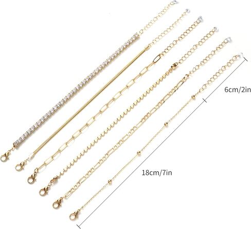 6-Piece Gold Bracelet Set for Women – Stackable Layered Dainty Gold Link Bracelets with Cubic Zirconia, Adjustable Gold Plated Chain Jewelry Gift Pack, Trendy Fashion Bracelets in Saudi Arabia