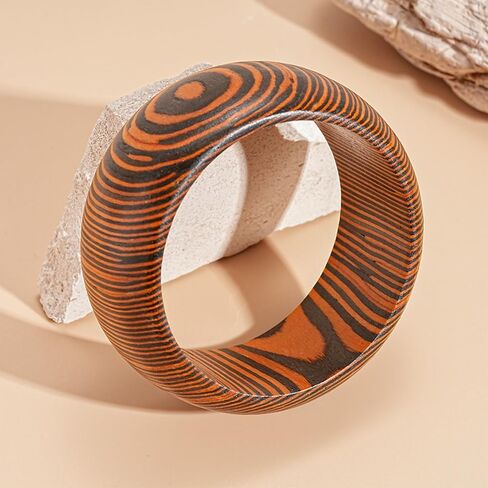 Handmade Chunk Wooden Bangle Bracelets for Women Retro Rivet Big Wide Cuff Stackable Bracelet Set Brown Wood Grain Geometry Statement Bracelet Bohemian Wooden Jewelry in Kuwait