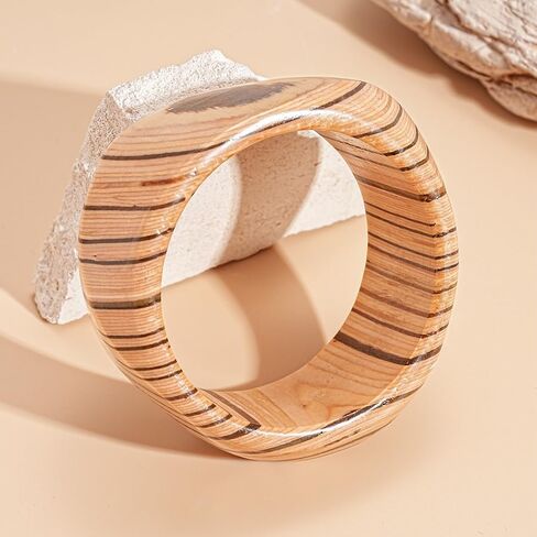 Handmade Chunk Wooden Bangle Bracelets for Women Retro Rivet Big Wide Cuff Stackable Bracelet Set Brown Wood Grain Geometry Statement Bracelet Bohemian Wooden Jewelry in Kuwait
