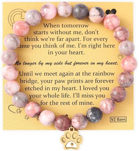 Memorial Gifts for Loss of Pet’s Mom Pet Keepsake Dog Cat Paw Charm Natural Stone Bracelet Remembrance Gift for Women in Kuwait