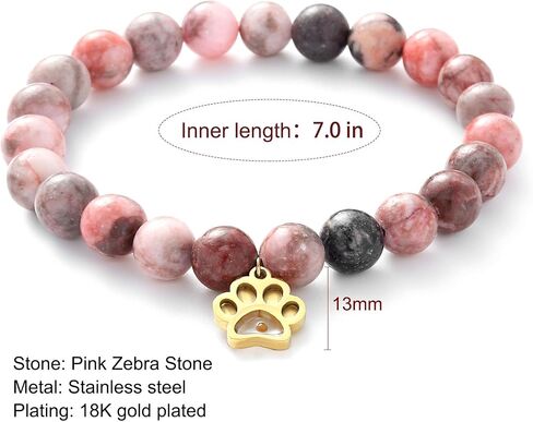Memorial Gifts for Loss of Pet’s Mom Pet Keepsake Dog Cat Paw Charm Natural Stone Bracelet Remembrance Gift for Women in Kuwait