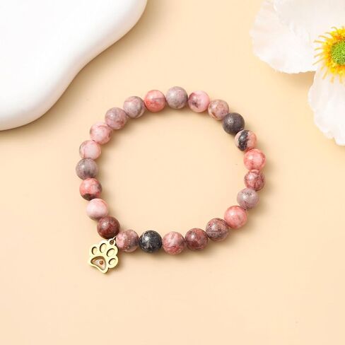 Memorial Gifts for Loss of Pet’s Mom Pet Keepsake Dog Cat Paw Charm Natural Stone Bracelet Remembrance Gift for Women in Kuwait