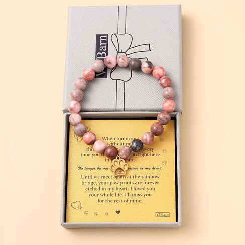 Memorial Gifts for Loss of Pet’s Mom Pet Keepsake Dog Cat Paw Charm Natural Stone Bracelet Remembrance Gift for Women in Kuwait