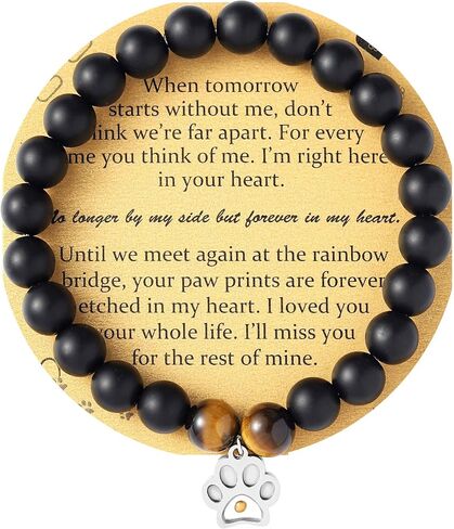 Memorial Gifts for Loss of Pet’s Mom Pet Keepsake Dog Cat Paw Charm Natural Stone Bracelet Remembrance Gift for Women in Kuwait
