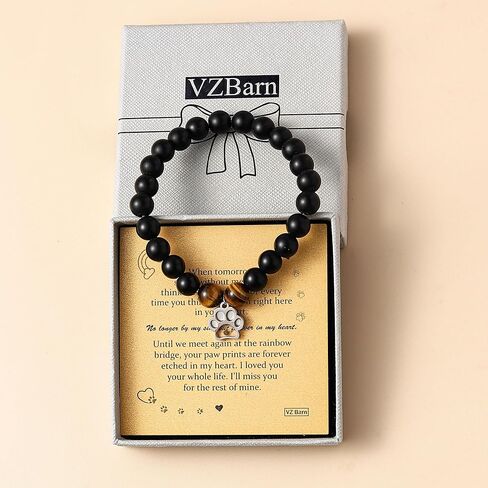 Memorial Gifts for Loss of Pet’s Mom Pet Keepsake Dog Cat Paw Charm Natural Stone Bracelet Remembrance Gift for Women in Kuwait