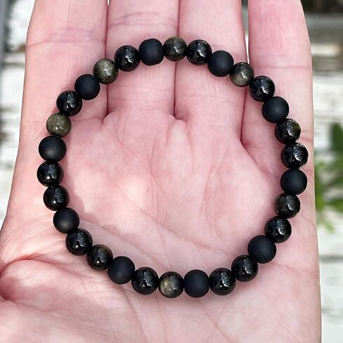 Black Onyx Tourmaline Bracelets for Women Men Triple Protection Obsidian Hematite Natural Crystal Elastic Adjustable Handmade Yoga Beads Bracelet Lucky Feng Shui Jewelry Spiritual Gift in Saudi Arabia