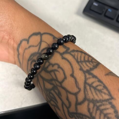Black Onyx Tourmaline Bracelets for Women Men Triple Protection Obsidian Hematite Natural Crystal Elastic Adjustable Handmade Yoga Beads Bracelet Lucky Feng Shui Jewelry Spiritual Gift in Saudi Arabia