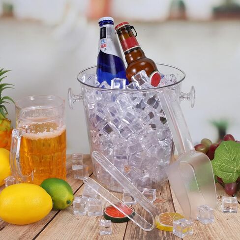 Irenare Acrylic Ice Buckets for Parties 3.5 L Plastic Clear Wine Bucket with Plastic Ice Scoop and Tongs Bottle Drink Cooler Tub Ice Bucket Kits Champagne Wine Beer Beverage(12 Pcs) in Saudi Arabia