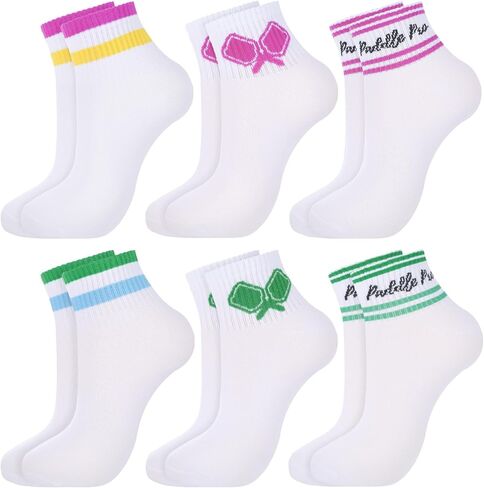 6 Pack Dink Ball Crew Sock Cushioned Crew Sports Ankle Sock Bulk Fun Design for Women Men Mother's Day Christmas Easter Thanksgiving Gift in Saudi Arabia
