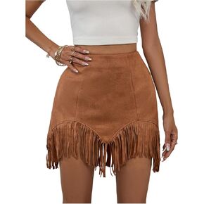 تنورة قصيرة للسيدات من MakeMeChic بحاشية مهدبة وخصر عالٍ لراعية البقر الصيفية بوهو in Kuwait