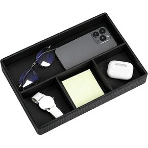 PU Leather Valet Tray, Decorative Trinket Vanity Desk Drawer Organizer Tray, Perfume Dish Catch All Bowl for Keys, Nightstand Drawer Organizer Women Men with 4 Compartments (Beige) in Saudi Arabia