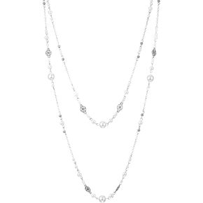 2Pcs Long Pearl Necklaces for Women Silver Dainty Beaded Pearl Layered Necklaces for Women Long Necklace Statement Sweater Strand Chain Jewelry For Party Wedding in Saudi Arabia