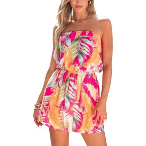 CUPSHE Women's Romper Strapless Off-Shoulder Floral Sleeveless Wide leg Jumpsuit Outfit Casual Beachwear Vacation in Saudi Arabia