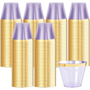 100 قطعة من أكواب بلاستيكية ذهبية وسوداء من Superrnal، سعة 9 أونصة، أكواب بلاستيكية أنيقة بحواف ذهبية، أكواب حفلات شفافة، أكواب زفاف فاخرة للاستعمال مرة واحدة للتجمعات العائلية، والشاي بعد الظهر، والحفلات in Kuwait