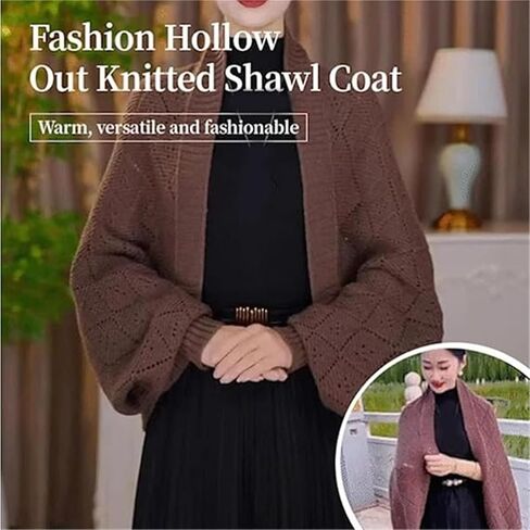 Habituatl Fashion Hollow out Knitted Shawl Coat - 2025 New Women's Soft Knitted Shawl, Scarf with Sleeves in Saudi Arabia
