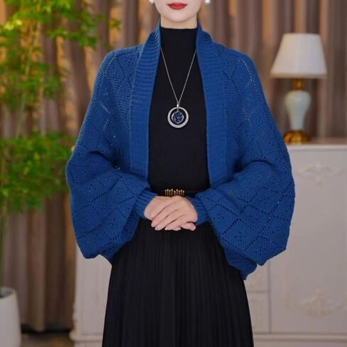Habituatl Fashion Hollow out Knitted Shawl Coat - 2025 New Women's Soft Knitted Shawl, Scarf with Sleeves in Saudi Arabia