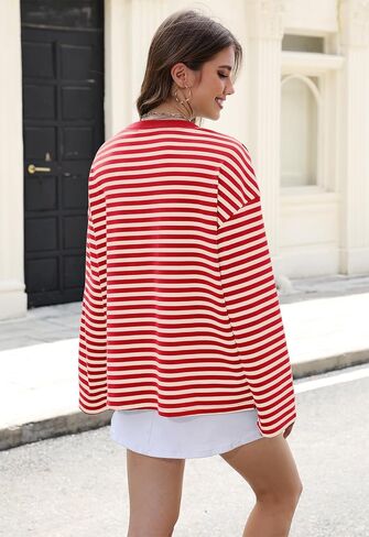 IWD Womens Striped Long Sleeve Shirts Y2k Oversized Drop Shoulder Sweatshirt Crewneck Color Block Pullover Tops in Saudi Arabia