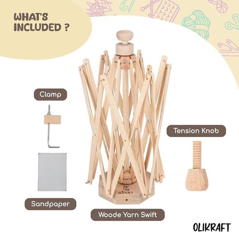 Olikraft Wooden Yarn Swift - Lightweight Reverse Yarn Umbrella Swifts, Yarn Ball Swift, Skein Winder, Part of Yarn Winder and Swift Set in Kuwait