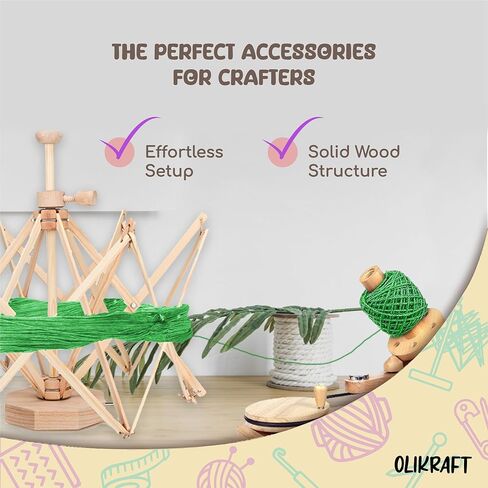 Olikraft Wooden Yarn Swift - Lightweight Reverse Yarn Umbrella Swifts, Yarn Ball Swift, Skein Winder, Part of Yarn Winder and Swift Set in Kuwait