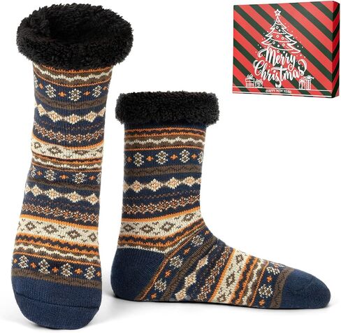 Mens Slipper Socks with Grippers, Winter Gift Warm Thermal Fuzzy with Non Slip Floor Home Socks US 9-12 in Kuwait
