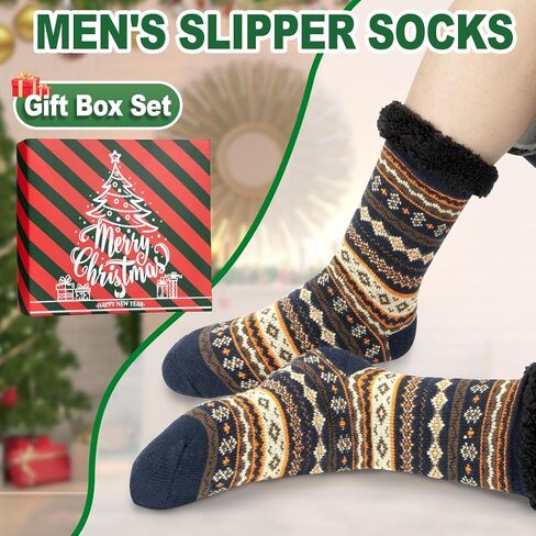 Mens Slipper Socks with Grippers, Winter Gift Warm Thermal Fuzzy with Non Slip Floor Home Socks US 9-12 in Kuwait