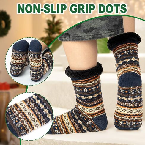 Mens Slipper Socks with Grippers, Winter Gift Warm Thermal Fuzzy with Non Slip Floor Home Socks US 9-12 in Kuwait