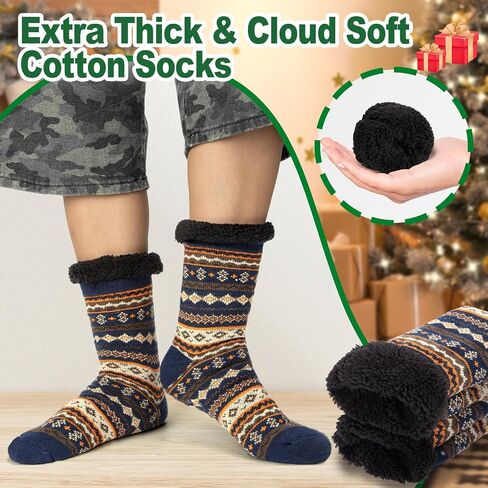 Mens Slipper Socks with Grippers, Winter Gift Warm Thermal Fuzzy with Non Slip Floor Home Socks US 9-12 in Kuwait