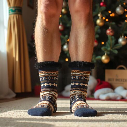Mens Slipper Socks with Grippers, Winter Gift Warm Thermal Fuzzy with Non Slip Floor Home Socks US 9-12 in Kuwait