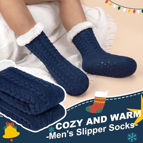 Mens Slipper Socks with Grippers, Winter Gift Warm Thermal Fuzzy with Non Slip Floor Home Socks US 9-12 in Kuwait