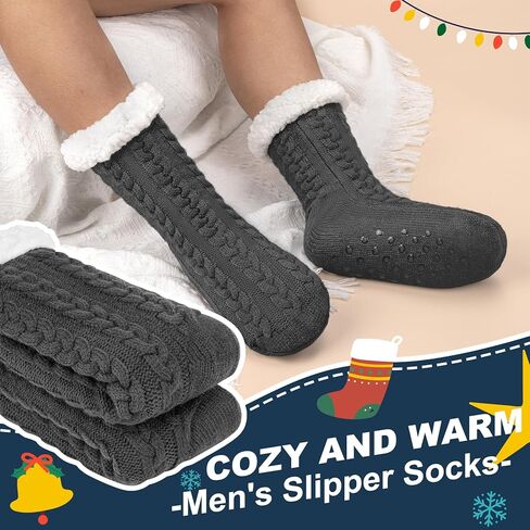 Mens Slipper Socks with Grippers, Winter Gift Warm Thermal Fuzzy with Non Slip Floor Home Socks US 9-12 in Kuwait