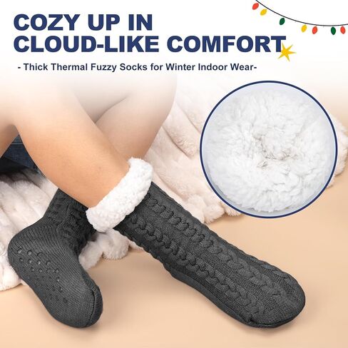 Mens Slipper Socks with Grippers, Winter Gift Warm Thermal Fuzzy with Non Slip Floor Home Socks US 9-12 in Kuwait