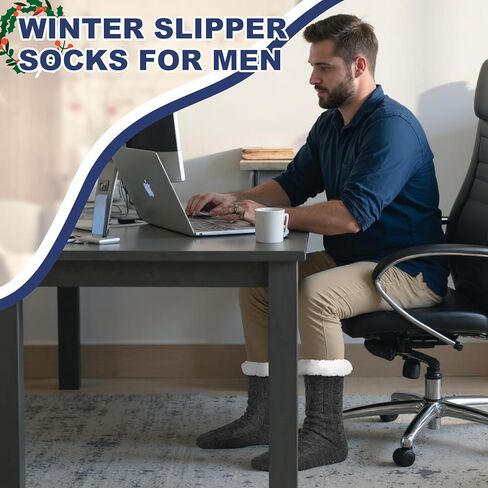 Mens Slipper Socks with Grippers, Winter Gift Warm Thermal Fuzzy with Non Slip Floor Home Socks US 9-12 in Kuwait