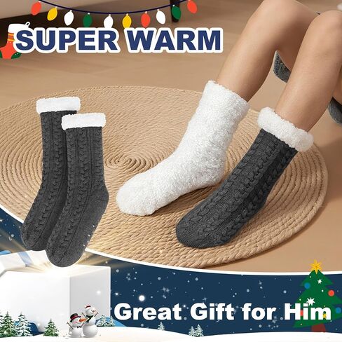 Mens Slipper Socks with Grippers, Winter Gift Warm Thermal Fuzzy with Non Slip Floor Home Socks US 9-12 in Kuwait
