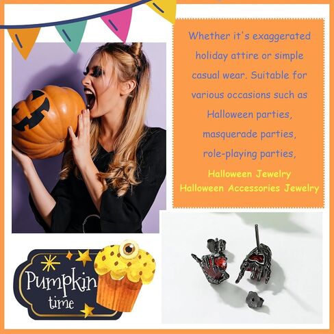 Halloween Earrings for Women Skull Skeleton Hand Stud Earrings Crystal Skull Spiders Goth Jewelry for Women Unique Halloween Costume in Saudi Arabia