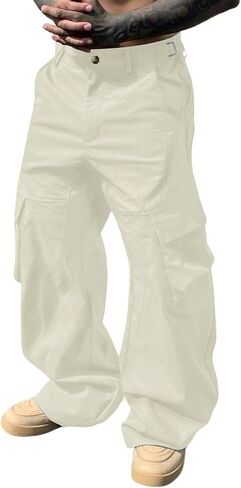 ZAFUL Men Cargo Pants Casual Baggy Track Pants Y2K Wide-Leg Trousers Streetpants in Saudi Arabia