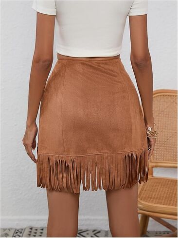 تنورة قصيرة للسيدات من MakeMeChic بحاشية مهدبة وخصر عالٍ لراعية البقر الصيفية بوهو in Kuwait